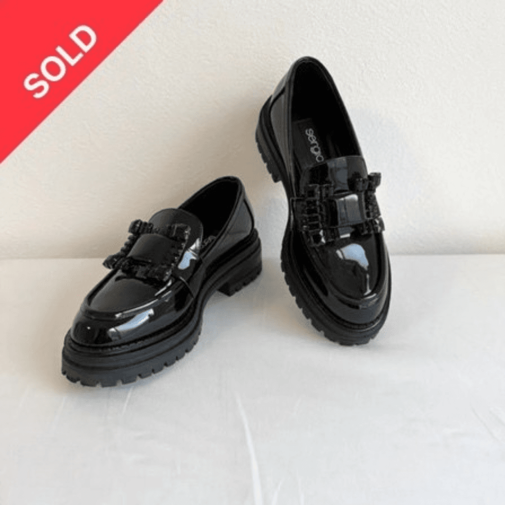 中古美品 Sergio Rossi クリスタルバックル ブラック 22.5cm の出品画像