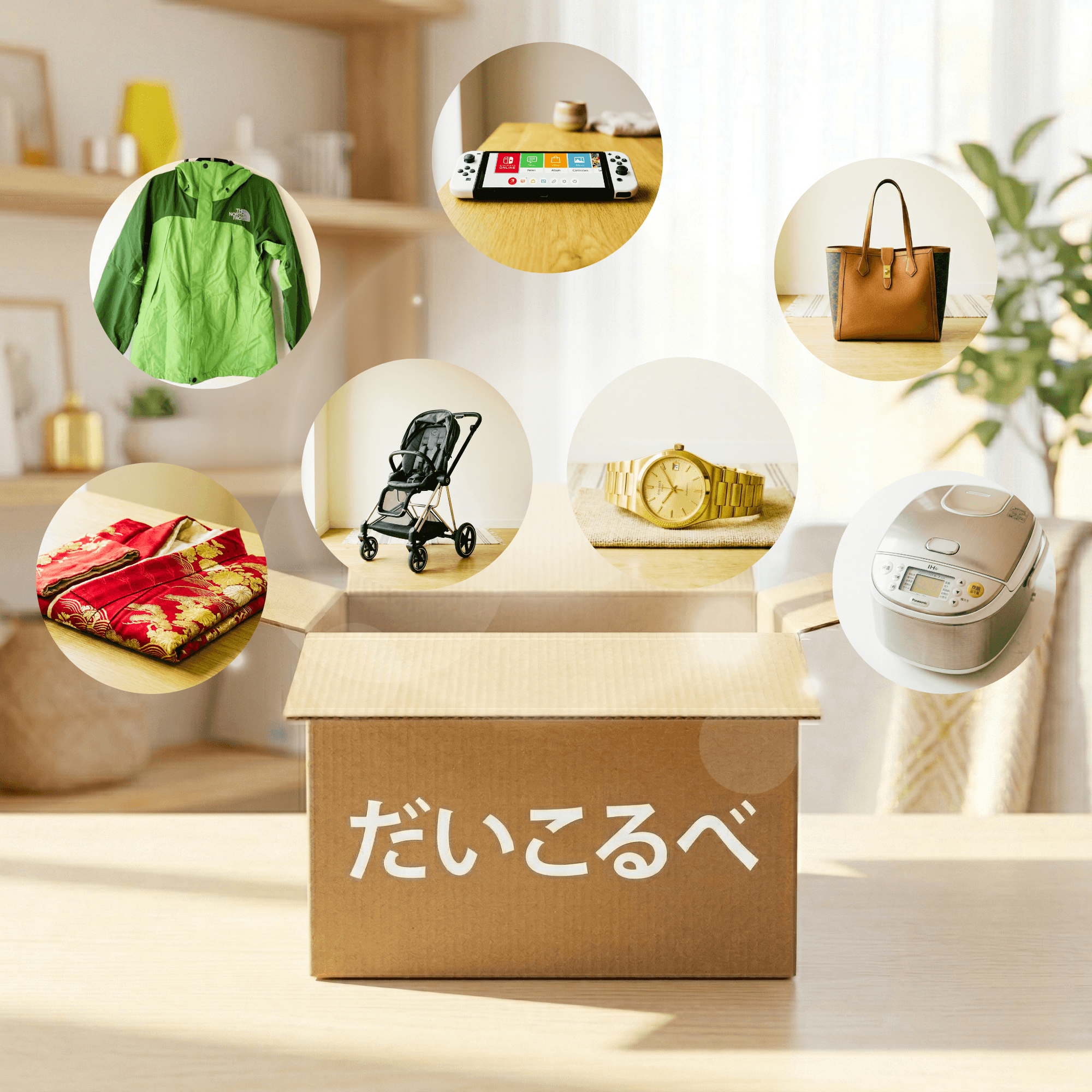 だいこるべ:箱に詰めるだけ、出品から発送まで全代行のサービスイメージ